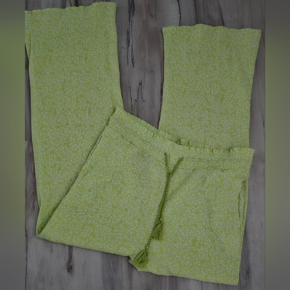 Roxy Lime Green Smocked Waist Wide Leg Beach Pants L